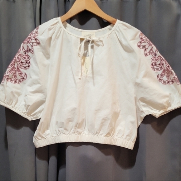 Boho Medium Embroidered Cream Womens Viral New Summer Granola Blouse - Picture 12 of 13